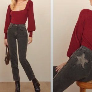 Reformation Star Jeans Seine Wash 25 Black Charcoal High Rise Straight Leg